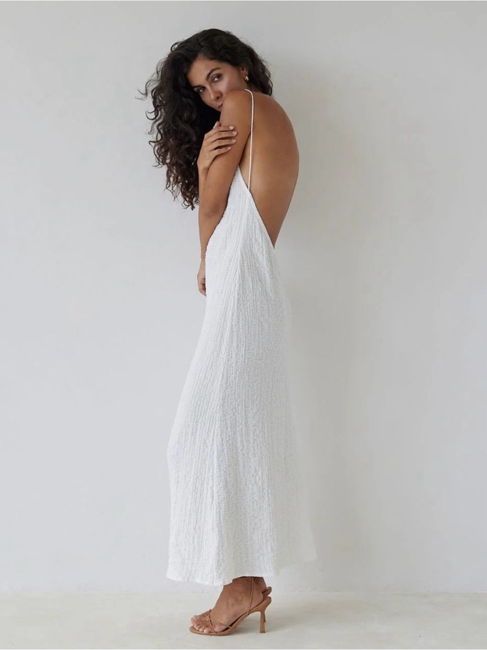 White Textured Backless Maxi Dress - Elegant Slip Style